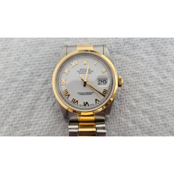 Rolex Datejust 36 mm 16203 Two Tone Stainless Steel &18k Gold Bracelet & bezel White Roman Dial